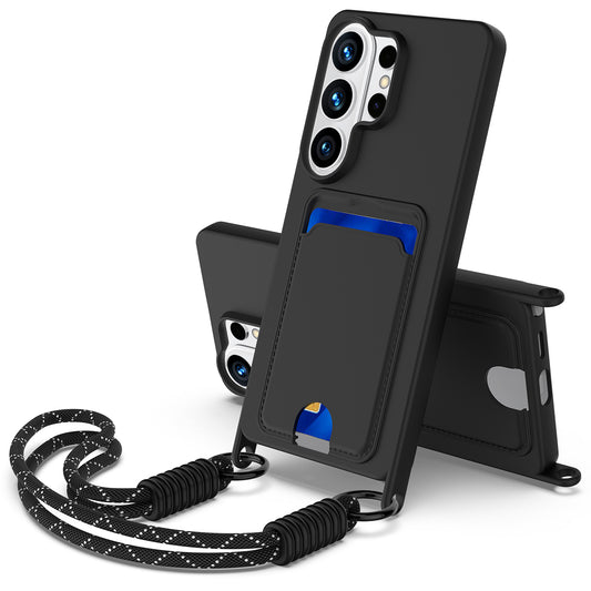 Galaxy S26 Ultra Handyhülle – Flüssige Silikonhülle mit Kartenhalter und kurzem Riemen