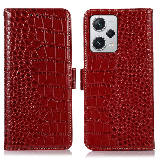 Xiaomi Redmi Note 12 Pro+ 5G Handyhülle – RFID Blocking Phone Cover mit Krokodilstruktur aus echtem Rindsleder mit Ständer