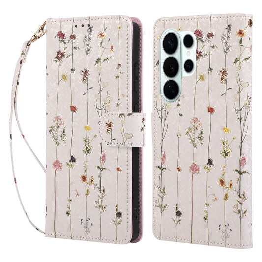 Galaxy S26 Ultra Handyhülle – RFID-blockierende aus Leder mit Blumenmotiv