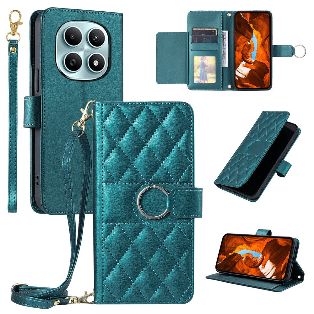 Crossbody Leather Case for Xiaomi Redmi Note 15 5G (Global) / 15 4G (Global) / Poco M8 5G Ring Buckle Wallet Stand Rhombus Mobile Cover
