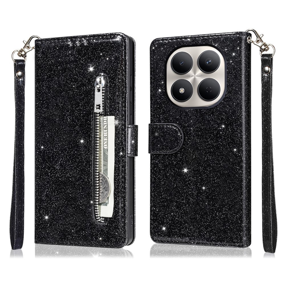 For Xiaomi Redmi Note 15 Pro+ 5G (Global) / Poco M8 Pro 5G Stand Case Glitter Phone Leather Cover Zipper Pocket