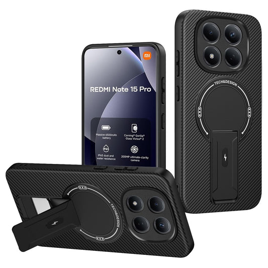 Xiaomi Redmi Note 15 Pro 5G (Global) Handyhülle – Gehäuse aus PC mit Kohlefaserstruktur + TPU- mit Ständer