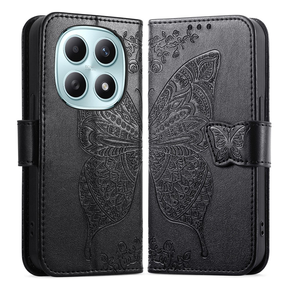 Phone Case with Strap for Xiaomi Poco M8 5G / Redmi Note 15 5G (Global) / Note 15 4G (Global) Butterfly Pattern PU Leather Wallet Phone Cover