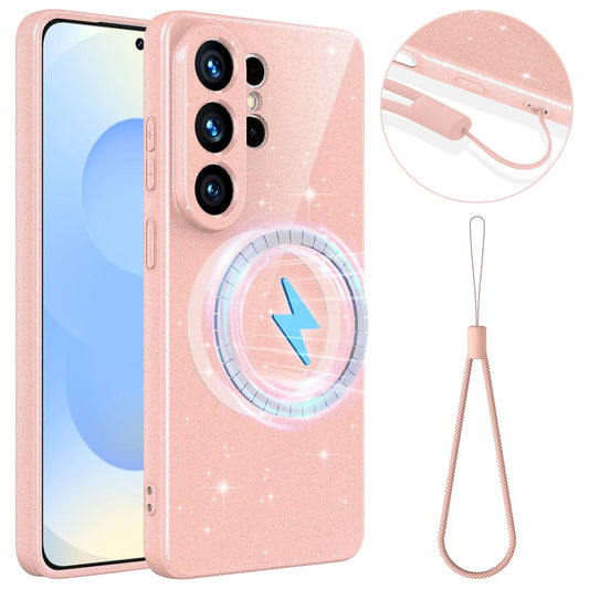 Galaxy S26 Ultra Handyhülle – Magnetische aus glitzerndem, stoßfestem TPU mit Trageband