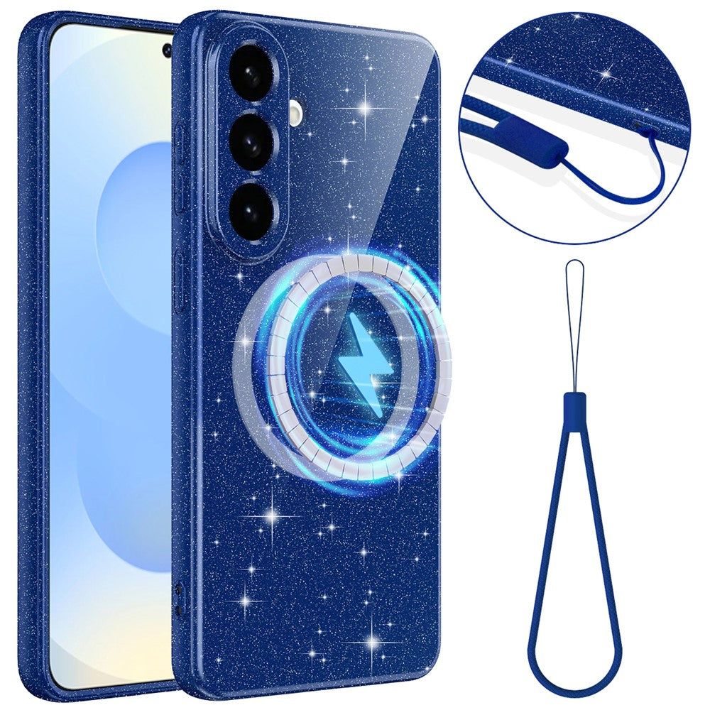 For Samsung Galaxy S26 Magnetic Case Glitter TPU Shockproof Phone Cover with Lanyard