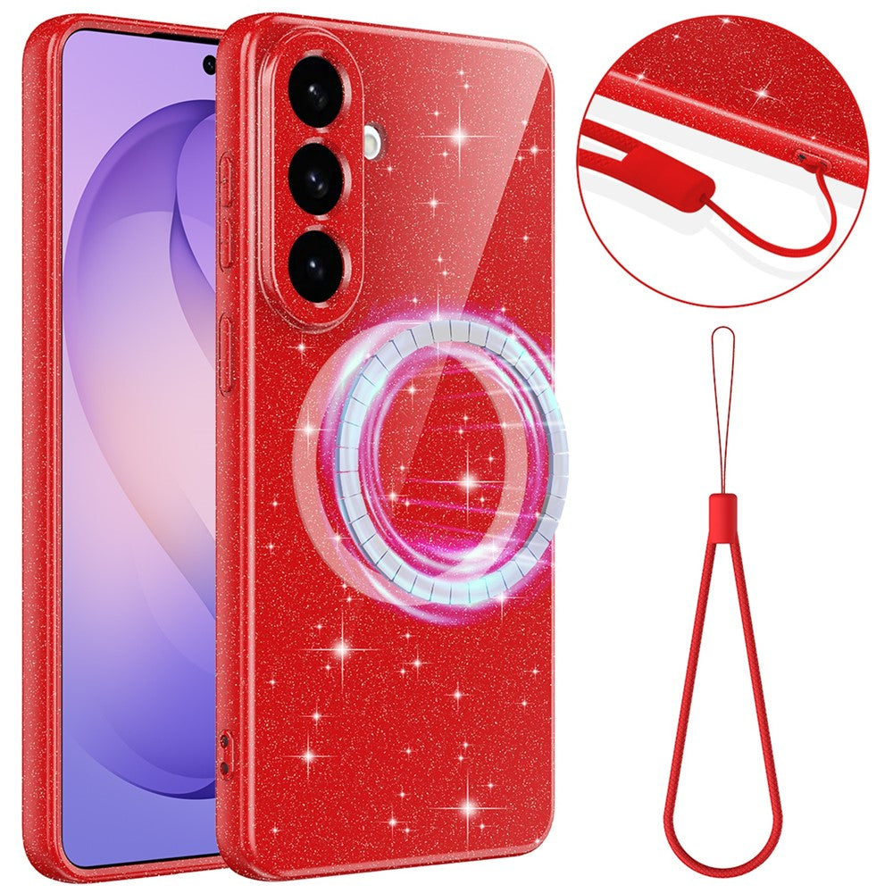 For Samsung Galaxy A57 5G Magnetic Case Glitter TPU Shockproof Phone Cover with Lanyard