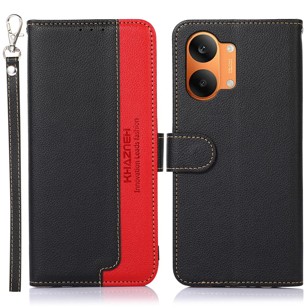 KHAZNEH Leather Case for Xiaomi Poco X8 Pro Max 5G / Redmi Turbo 5 Max 5G RFID Blocking Wallet Litchi Texture PU Phone Cover with Strap