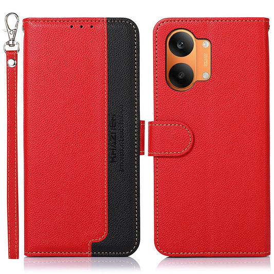KHAZNEH Leather Case for Xiaomi Poco X8 Pro Max 5G / Redmi Turbo 5 Max 5G RFID Blocking Wallet Litchi Texture PU Phone Cover with Strap