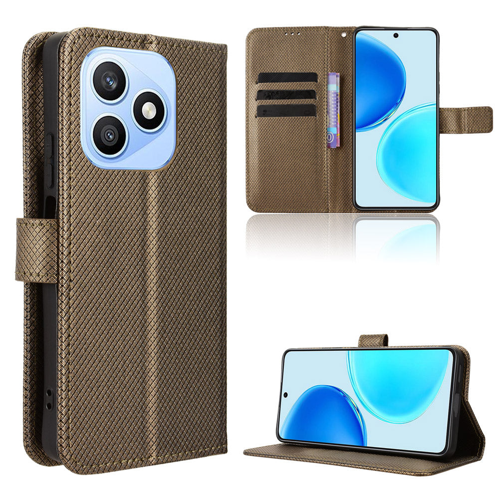 For Honor X8d 4G Leather Wallet Case with Strap Diamond Texture Phone Cover