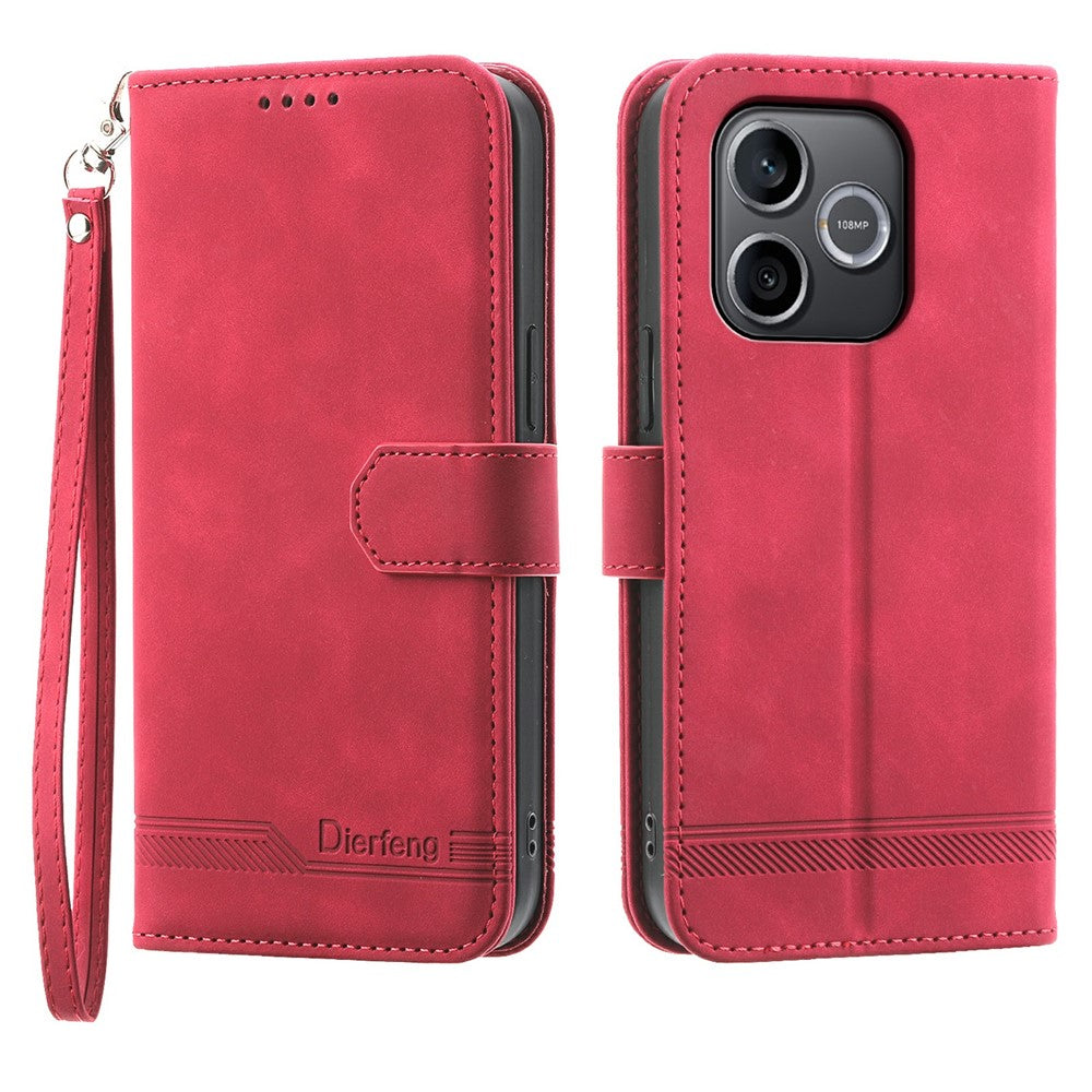 DIERFENG DF-03 For Honor 600 Lite 5G Leather Case Lines Imprint Wallet Phone Cover with Wrist Strap