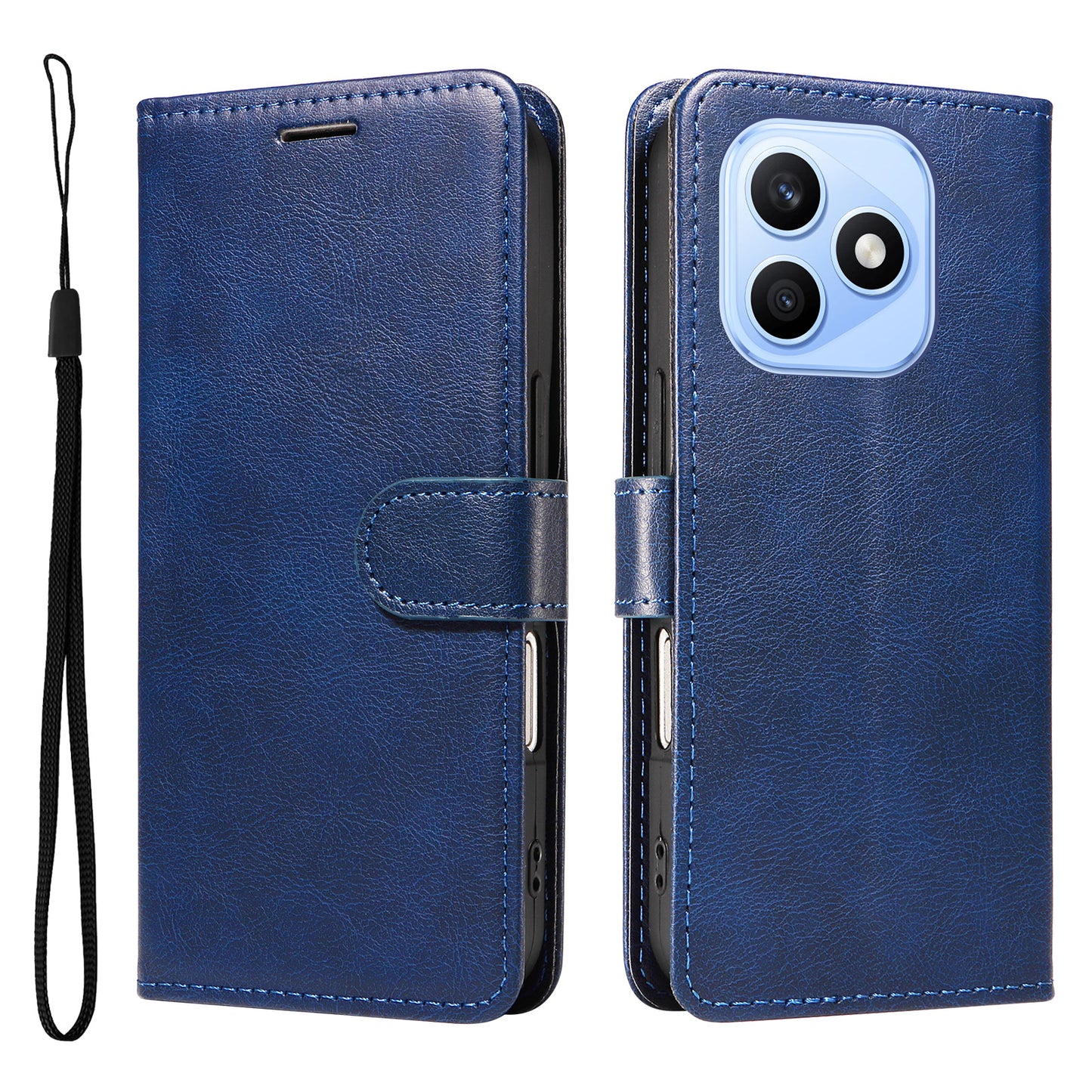 For Honor X8d 4G Leather Wallet Case with Strap Solid Color Phone Stand Cover