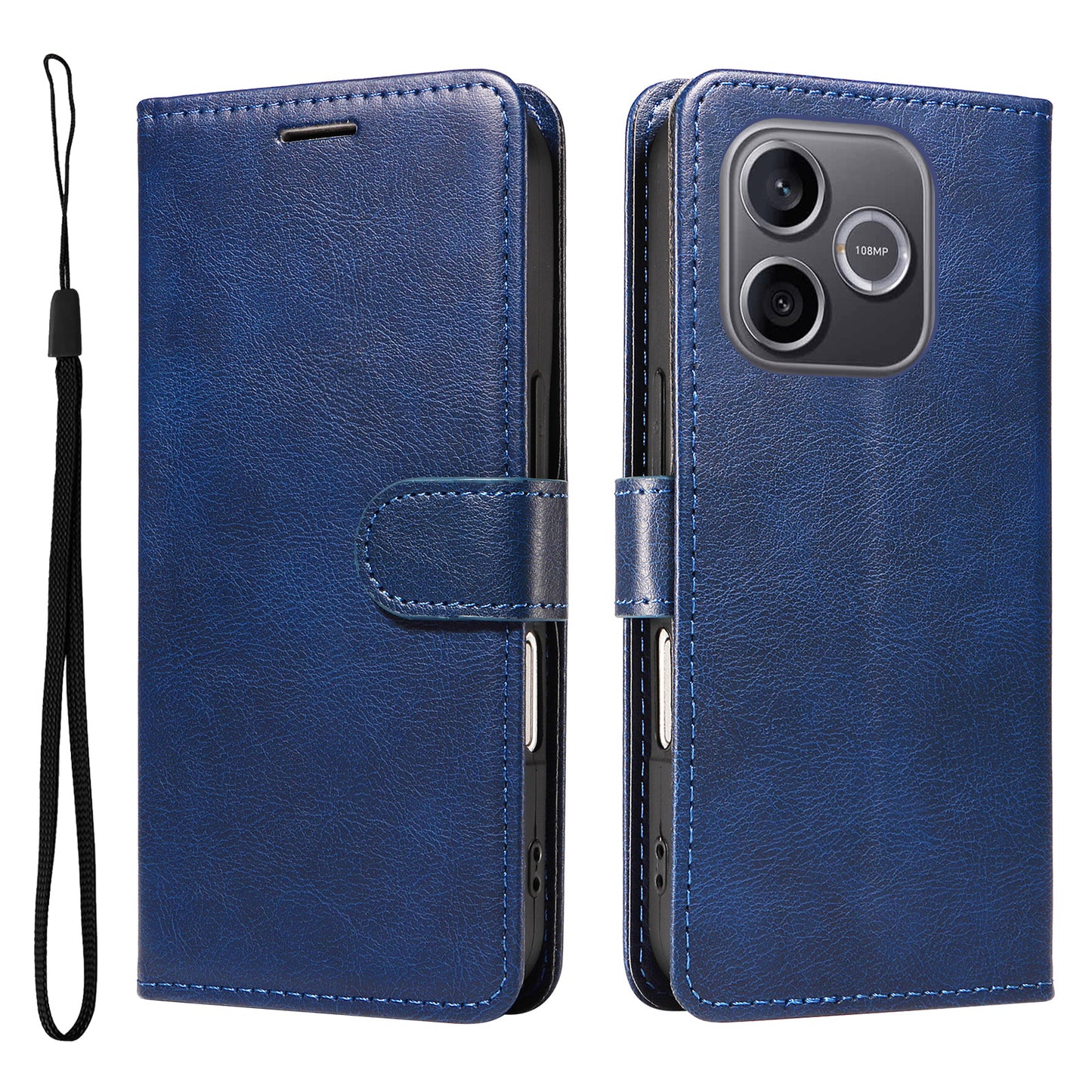 For Honor 600 Lite 5G Leather Wallet Case with Strap Solid Color Phone Stand Cover