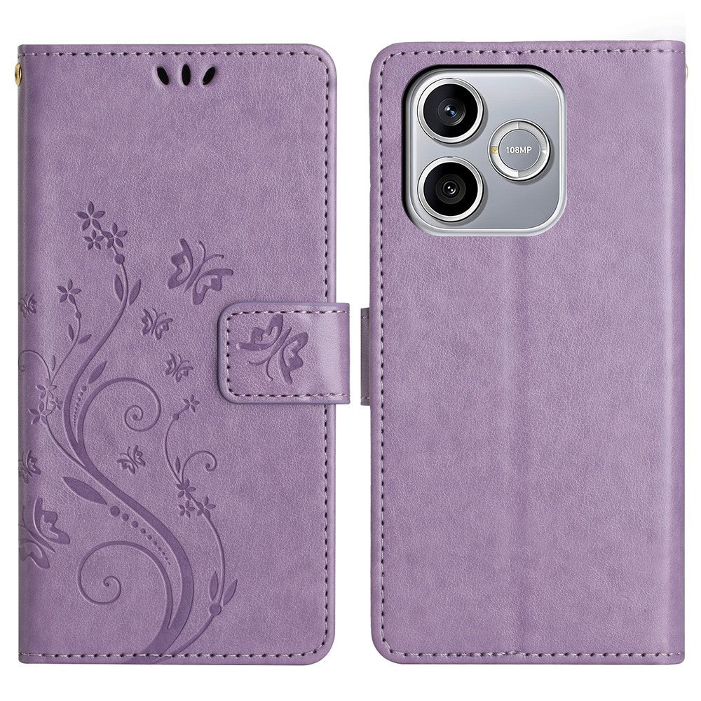 For Honor 600 Lite 5G Leather Wallet Case Butterfly Flower Imprinted Phone Cover with Strap