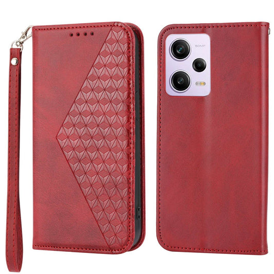 For Xiaomi Redmi Note 12 Pro 5G / Note 12 Pro Speed 5G / Poco X5 Pro 5G Imprinted Rhombus Pattern Stand Calf Texture Cover PU Leather Wallet Magnetic Closure Case