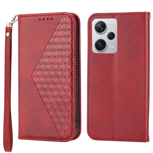 Xiaomi Redmi Note 12 Pro+ 5G Handyhülle – Staubdichte PU-Ledertasche mit Magnetverschluss, aufgedrucktem Rautenmuster, Ständer mit Wadenstruktur