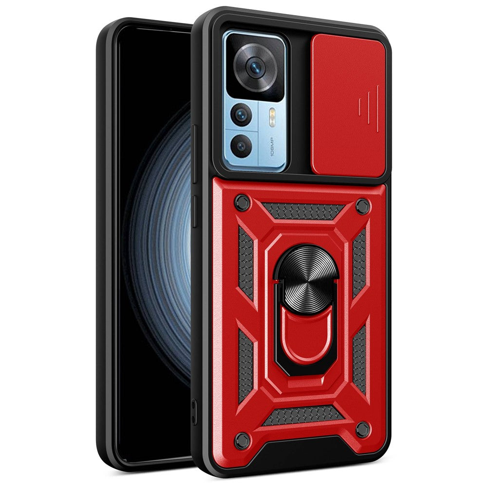 Phone Case for Xiaomi 12T 5G / Redmi K50 Ultra 5G, Shockproof Ring Kickstand PC + TPU Protective Back Cover with Slide Camera Protector