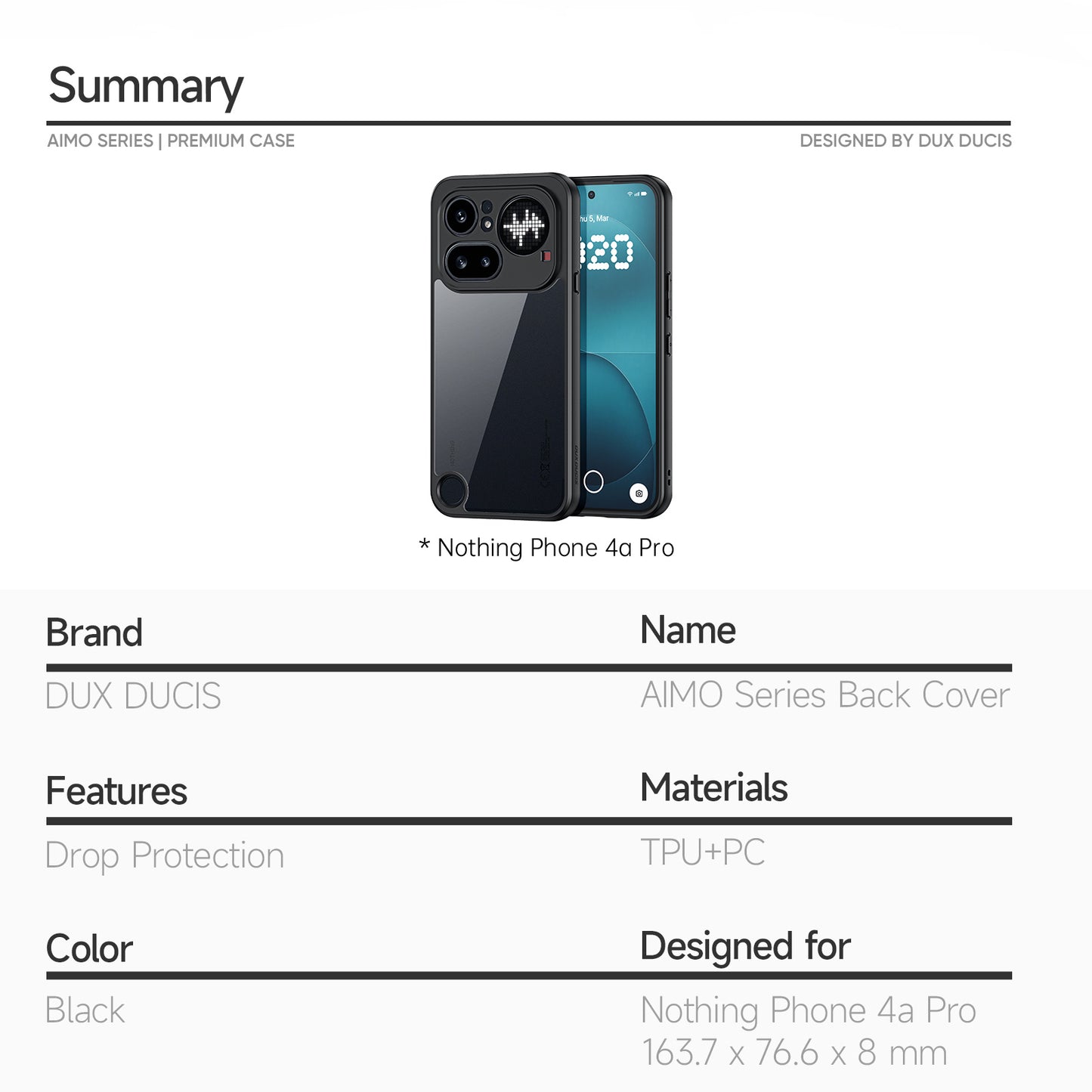 Dux Ducis For Nothing Phone (4a) Pro Aimo Series PC + TPU Clear Back Phone Cover (REACH Certification)