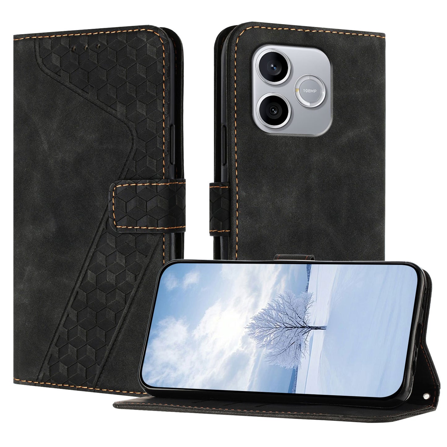 For Honor 600 Lite 5G Leather Case 7-Shaped Pattern Wallet Stand Shockproof Phone Cover
