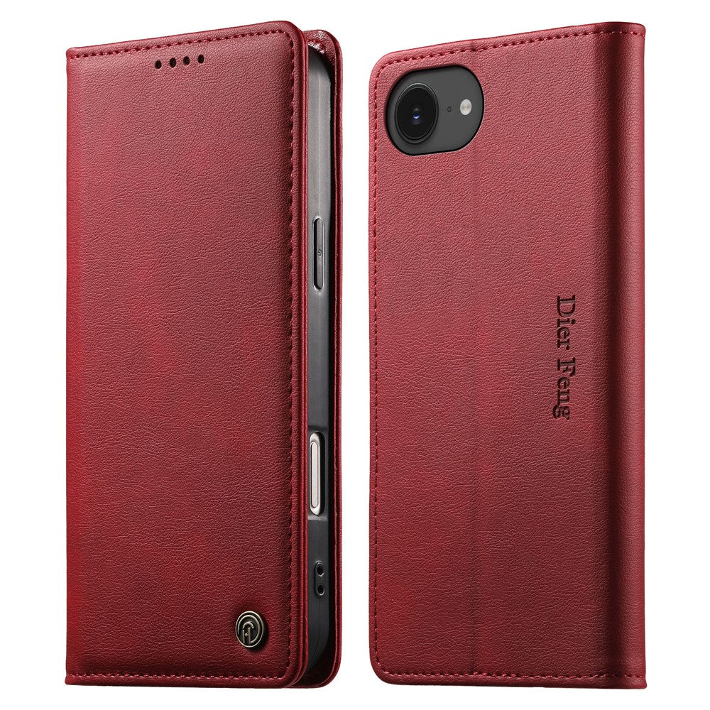 DIERFENG DF-019 Leather Wallet Case for iPhone 17e / 16e Card Slots RFID Blocking Magnetic Flip Cover
