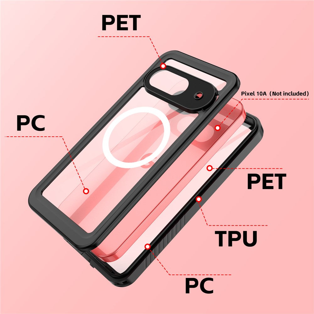REDPEPPER FS Series For Google Pixel 10a IPX8 Waterproof Case PC TPU PET Clear Magnetic Phone Cover