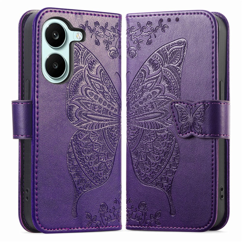 Case For Xiaomi Poco X8 Pro 5G / Redmi Turbo 5 5G Butterfly Pattern PU Leather Wallet Phone Cover with Strap
