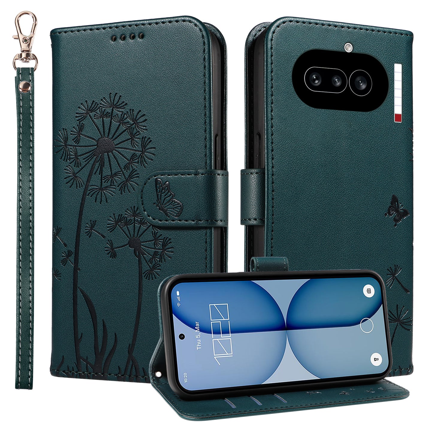 For Nothing Phone (4a) Leather Wallet Case with Strap Dandelion Imprint Phone Stand Cover