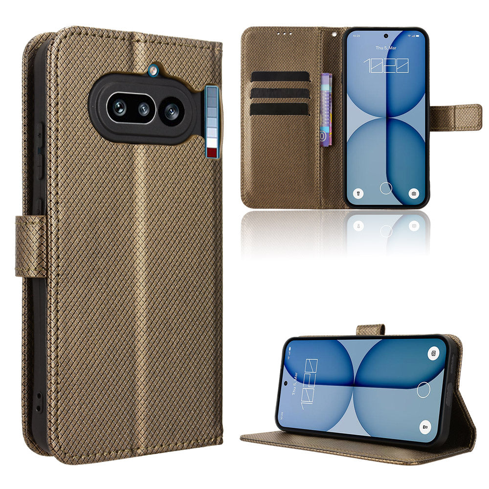For Nothing Phone (4a) Leather Wallet Case with Strap Diamond Texture Phone Cover