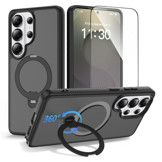 Galaxy S26 Ultra Handyhülle – Magnetische , mattes, flüssiges Silikon, TPU, stoßfeste mit Ständer und gehärtetem Glas