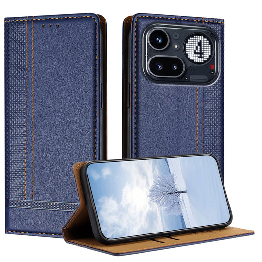 For Nothing Phone (4a) Pro Case L-Shaped Grid Pattern Leather Stand Phone Cover with Card Slots