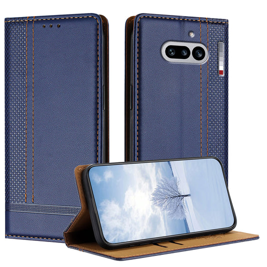 For Nothing Phone (4a) Case L-Shaped Grid Pattern Leather Stand Phone Cover with Card Slots