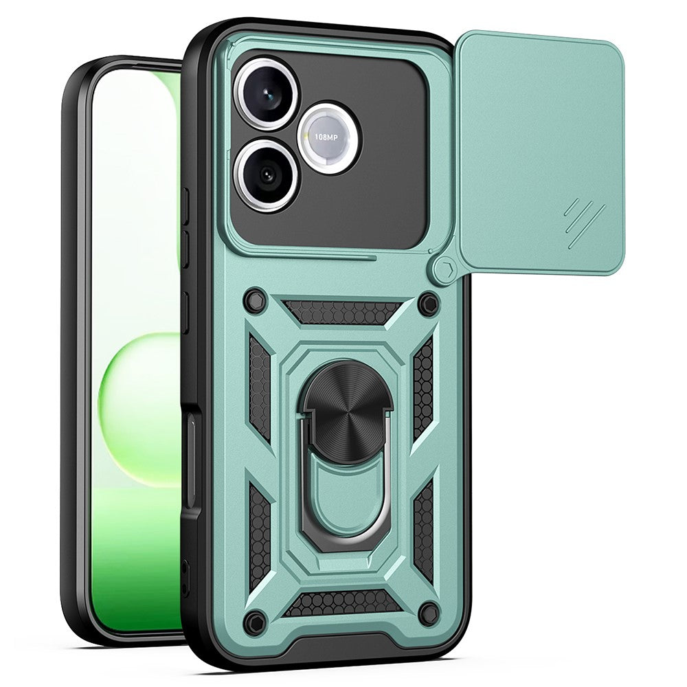 For Honor 600 Lite 5G Case with Slide Camera Lid PC + TPU Kickstand Phone Cover