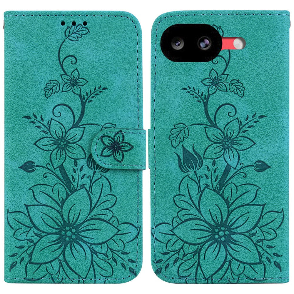 For Google Pixel 10a Stand Case Lily Flower Imprint Leather Phone Cover with Wrist Strap