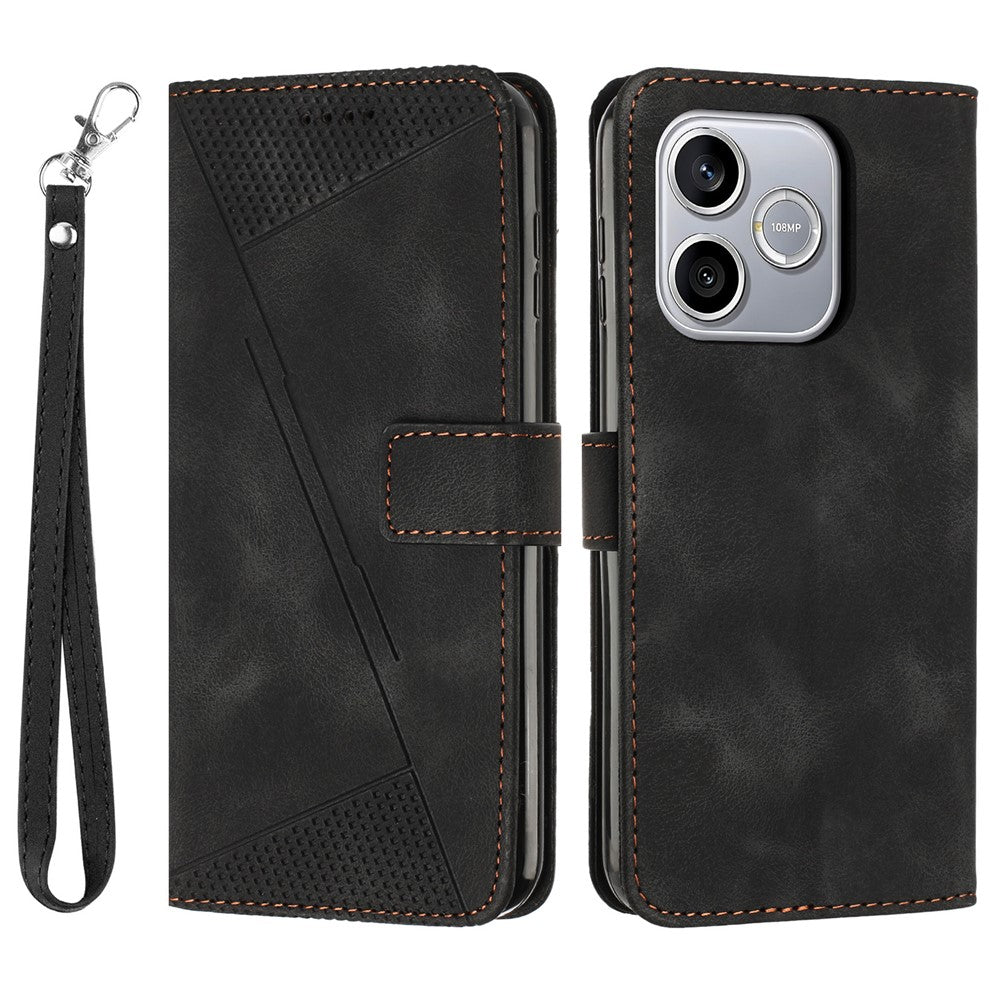 For Honor 600 Lite 5G Leather Case Imprinted Triangle Phone Cover with Hand Strap