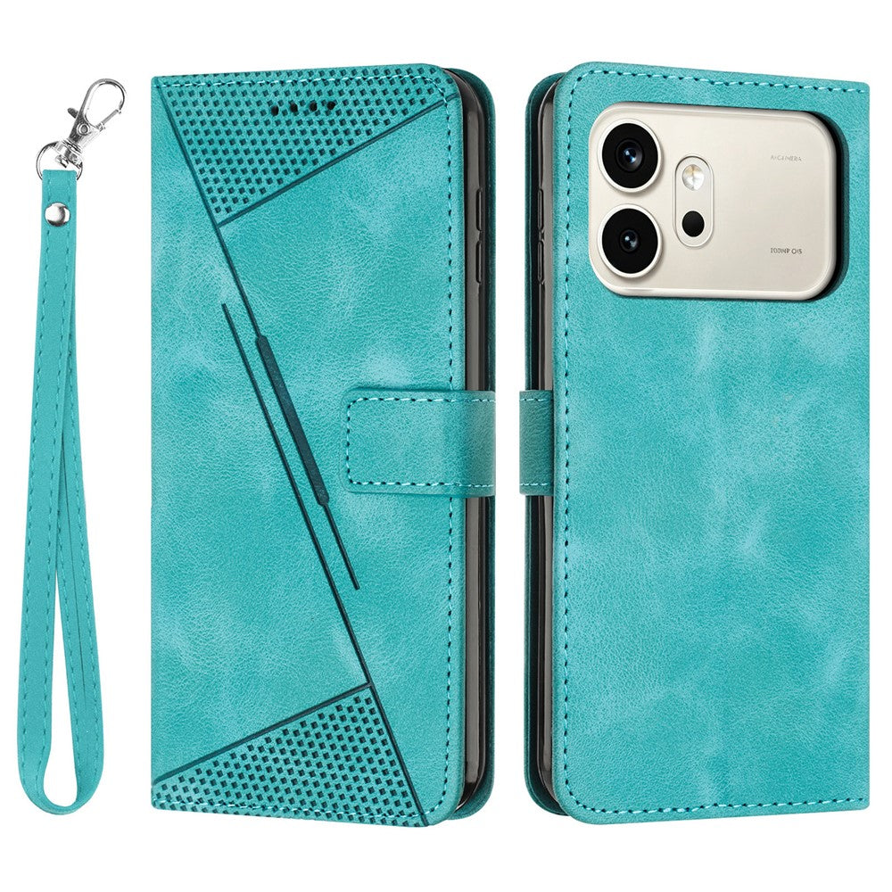 For Honor 600 5G / 600 Pro 5G Leather Case Imprinted Triangle Phone Cover with Hand Strap