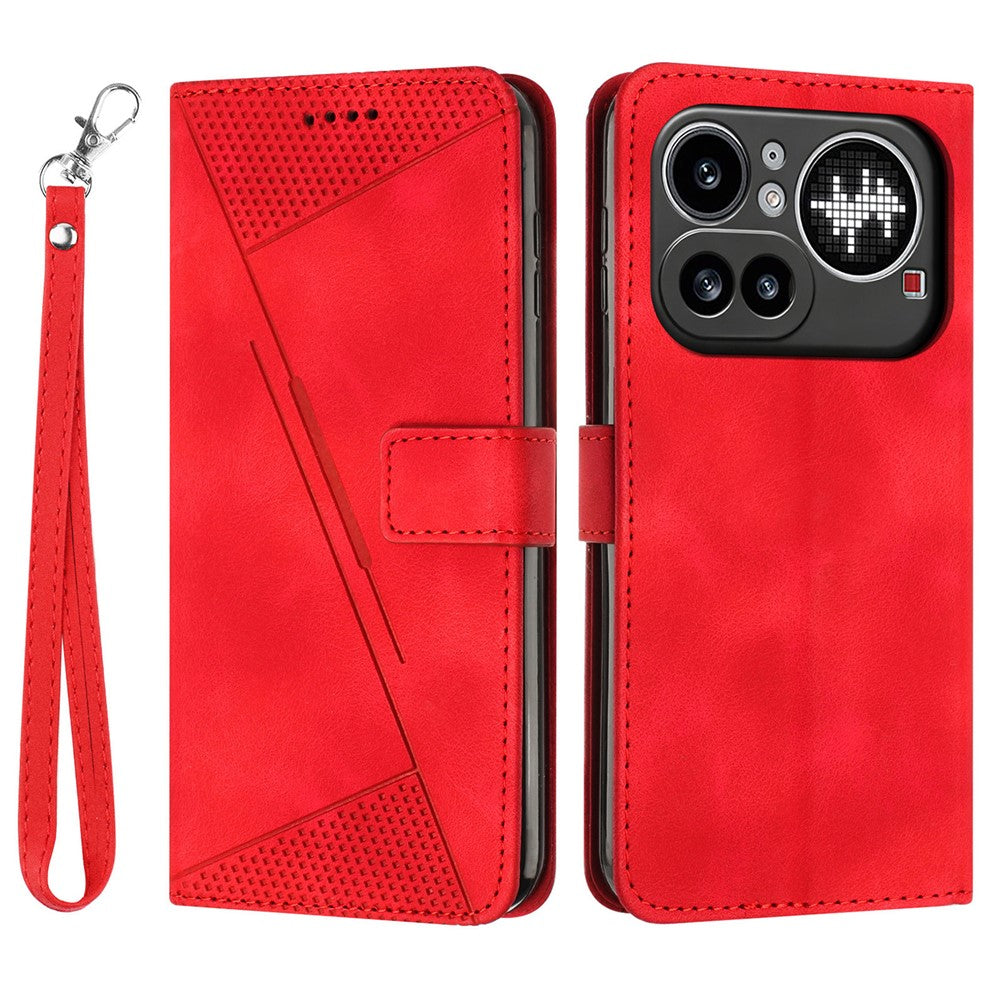 For Nothing Phone (4a) Pro Leather Case Imprinted Triangle Phone Cover with Hand Strap