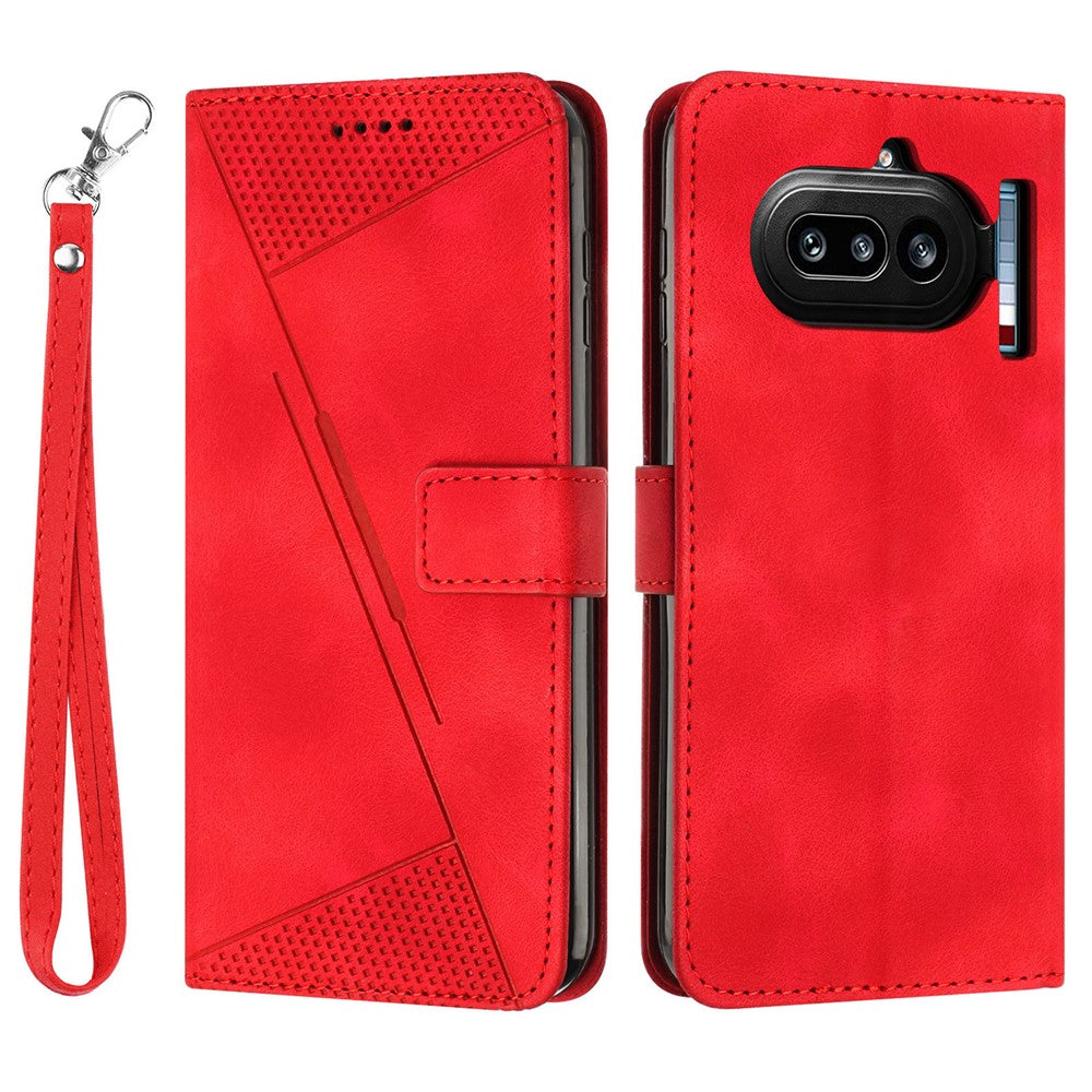 For Nothing Phone (4a) Leather Case Imprinted Triangle Phone Cover with Hand Strap