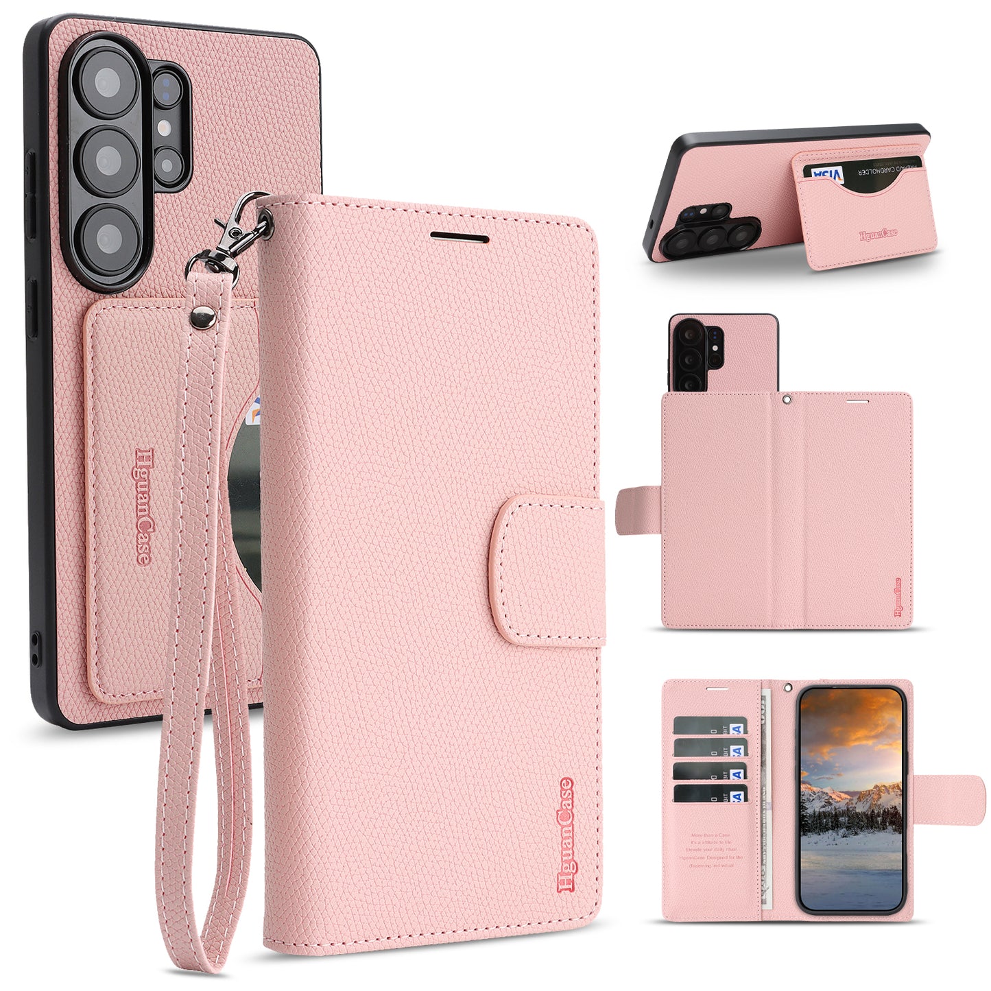 For Samsung Galaxy S26 Ultra HGUANCASE Case Wallet Stand Detachable Vintage Leather Phone Cover with Wrist Strap