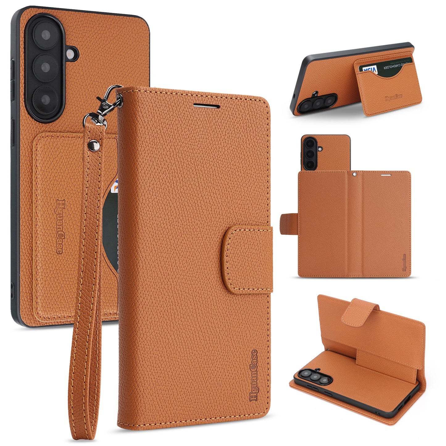 For Samsung Galaxy A37 5G HGUANCASE Case Wallet Stand Detachable Vintage Leather Phone Cover with Wrist Strap