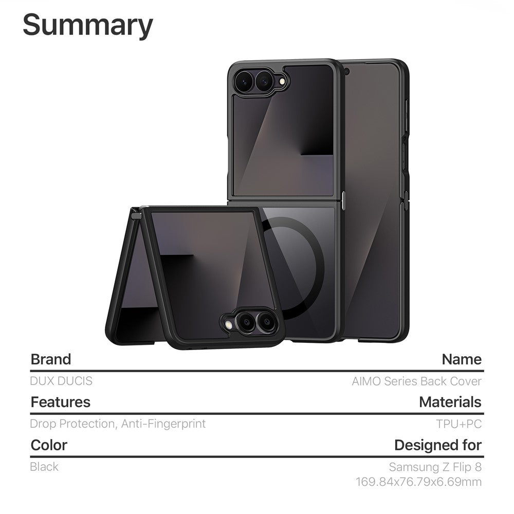 DUX DUCIS Aimo Series For Samsung Galaxy Z Flip8 Magnetic Case PC + TPU Clear Back Phone Cover (REACH Certification)