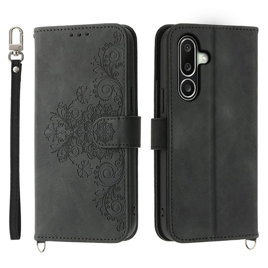 For Samsung Galaxy A27 5G Wallet Case Flower Pattern PU Leather Phone Cover with Strap