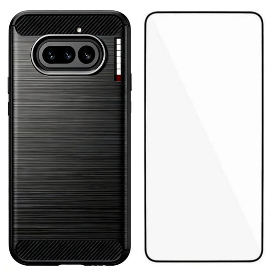 WANLONFENG for Nothing Phone (4a) Case with Screen Film LS Series Big Lens Hole Brushed Texture TPU Phone Cover