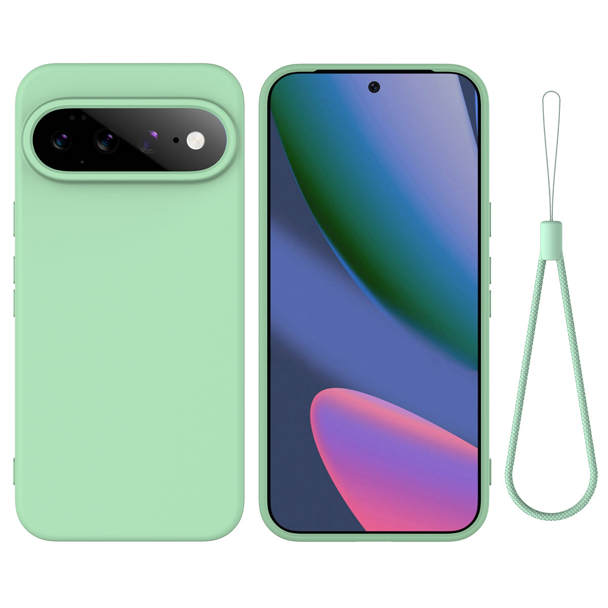 For Google Pixel 11 Pro XL Liquid Silicone Case Phone Back Cover with Hand Strap