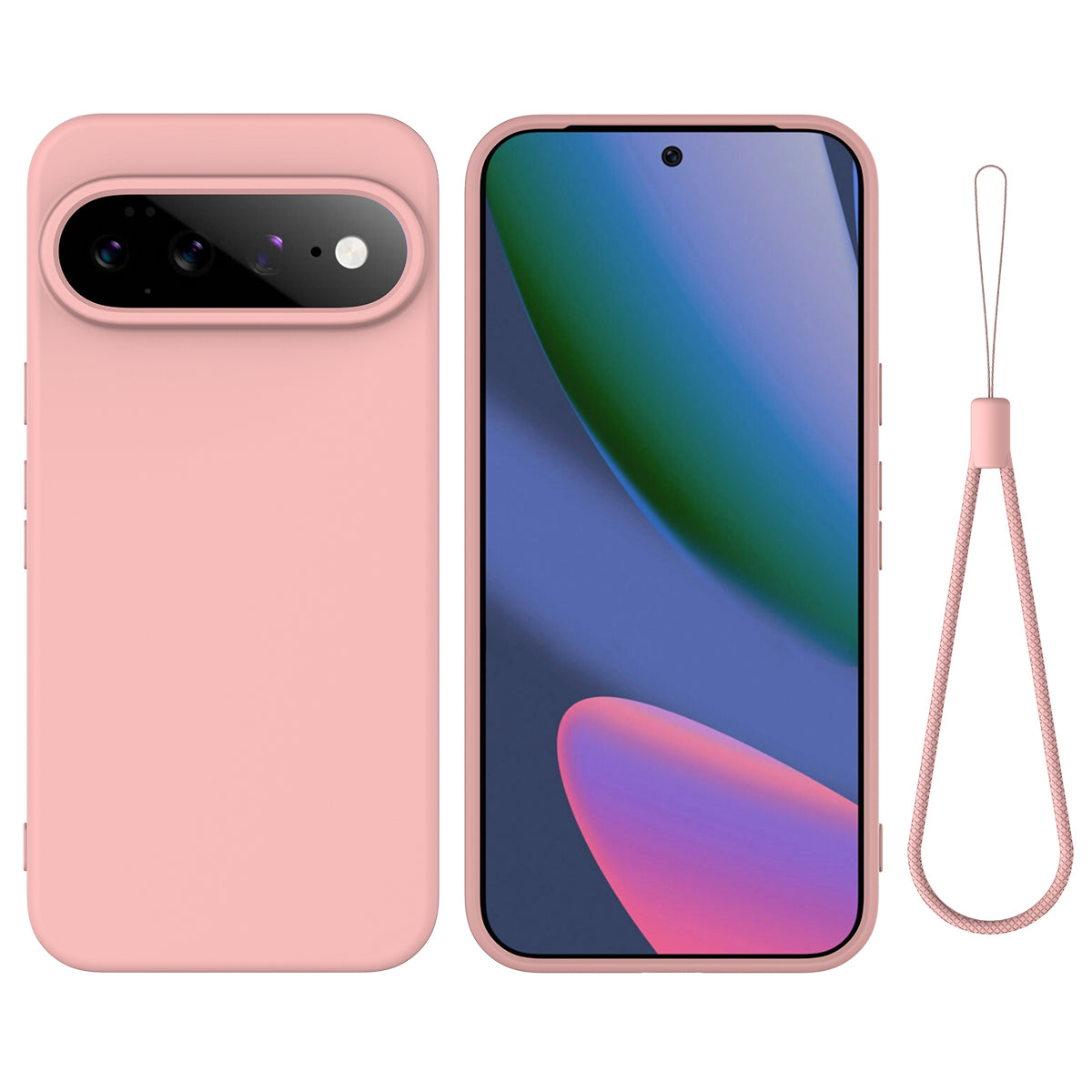 For Google Pixel 11 Liquid Silicone Case Phone Back Cover with Hand Strap