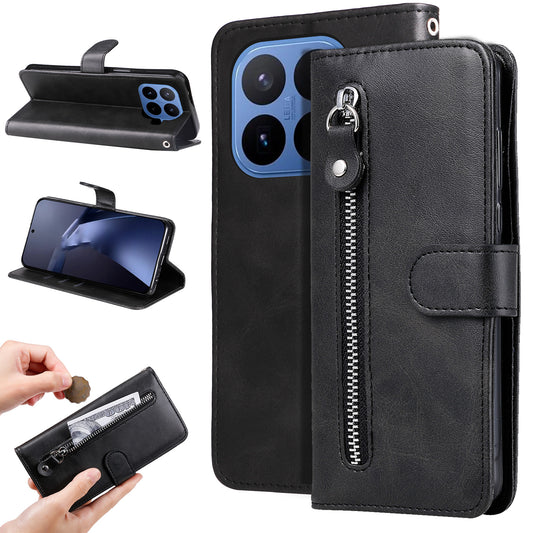 Xiaomi 17T Pro Handyhülle – PU-Lederhüllen mit Reißverschlusstasche, Brieftasche, , Ständer