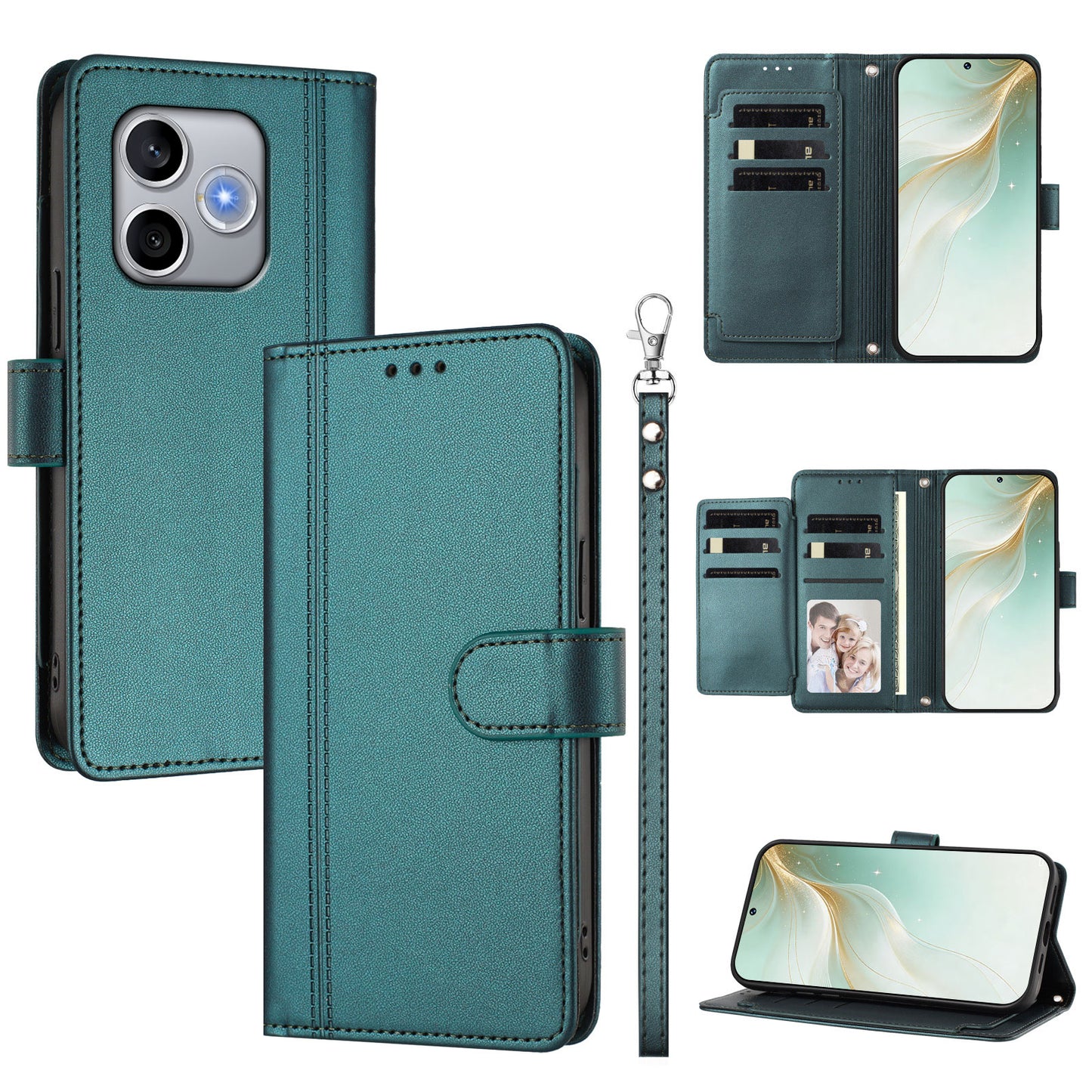 For Honor 600 Lite 5G Case 9 Card Slots PU Leather Flip Wallet Phone Cover with Hand Strap