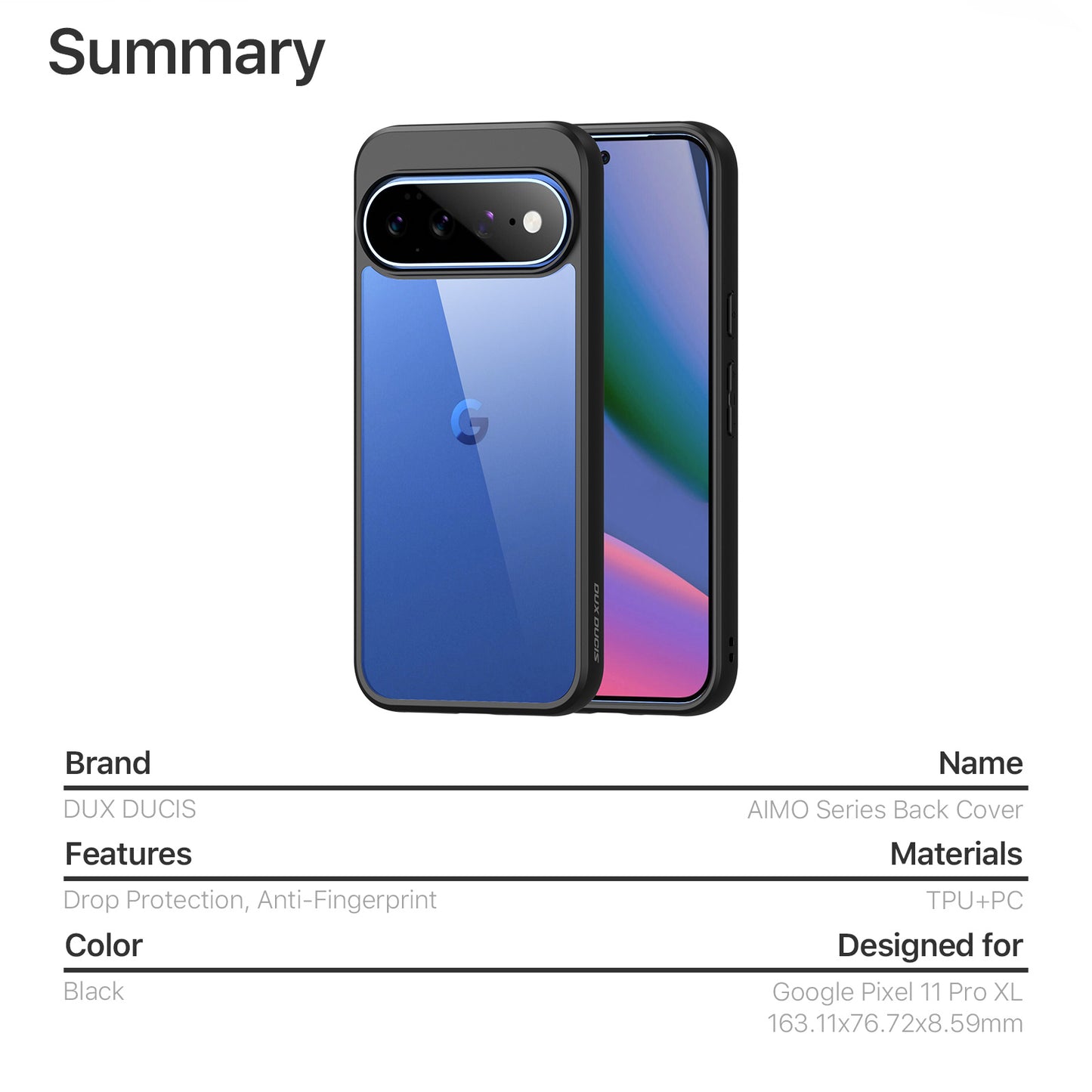 DUX DUCIS for Google Pixel 11 Pro XL Aimo Series PC + TPU Clear Back Phone Cover (REACH Certification)