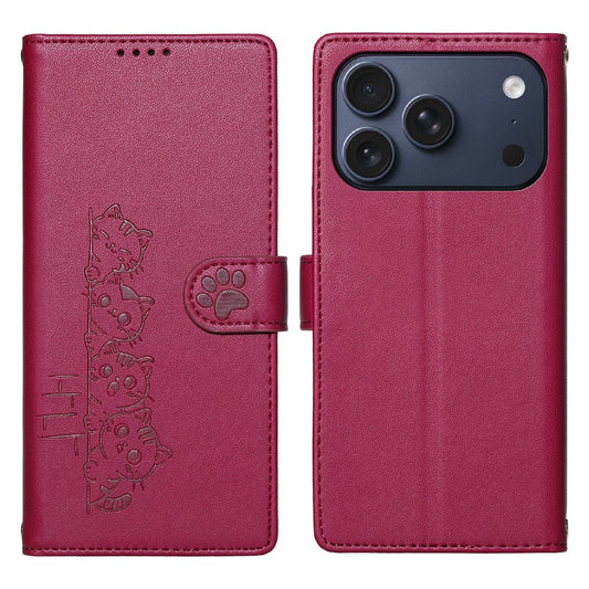For iPhone 18 Pro / 17 Pro Case Adorable Cat Pattern PU Leather Wallet Phone Cover with Wrist Strap