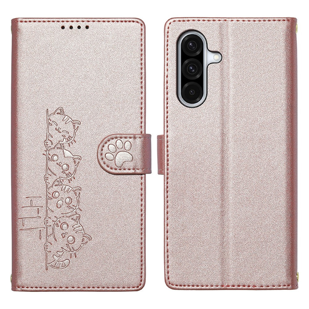 For Samsung Galaxy A37 5G Case Adorable Cat Pattern PU Leather Wallet Phone Cover with Wrist Strap