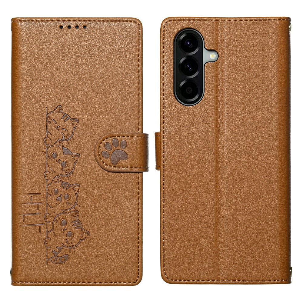 For Samsung Galaxy A57 5G Case Adorable Cat Pattern PU Leather Wallet Phone Cover with Wrist Strap