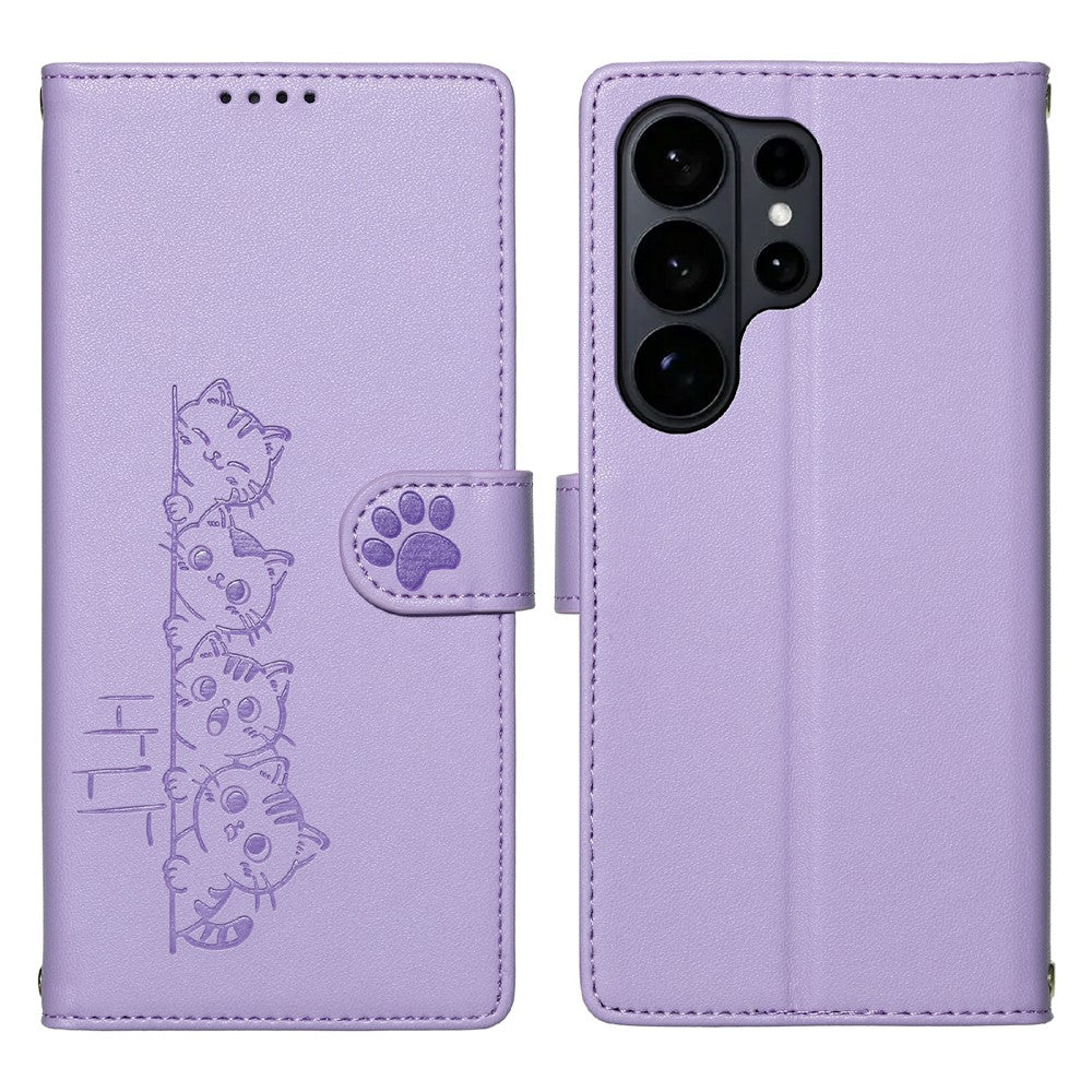 For Samsung Galaxy S26 Ultra Case Adorable Cat Pattern PU Leather Wallet Phone Cover with Wrist Strap